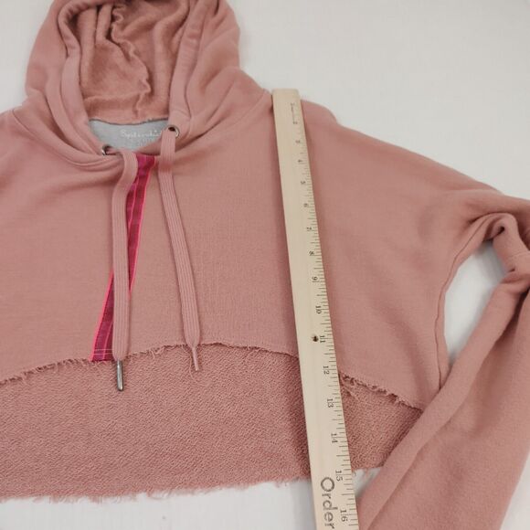 Splendid Womens Cropped Hoodie FUZZY Pink Long Sleeve Thumbholes Raw Hem Small - Picture 5 of 11